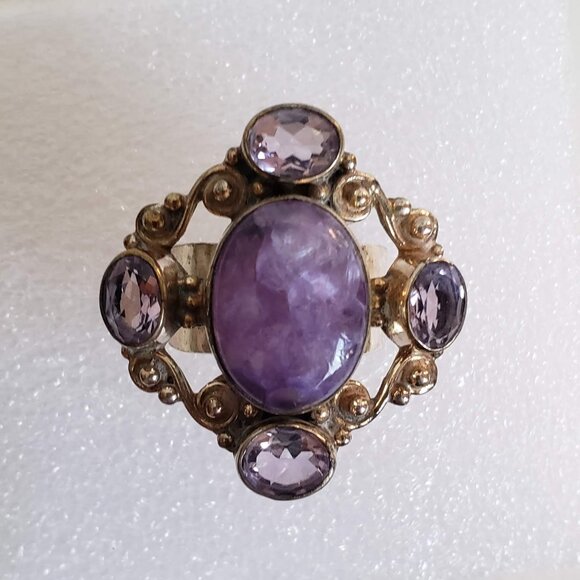 Huge CHAROITE & AMETHYST Ring in Silver Purple Gemstone jewelry - Picture 12 of 16